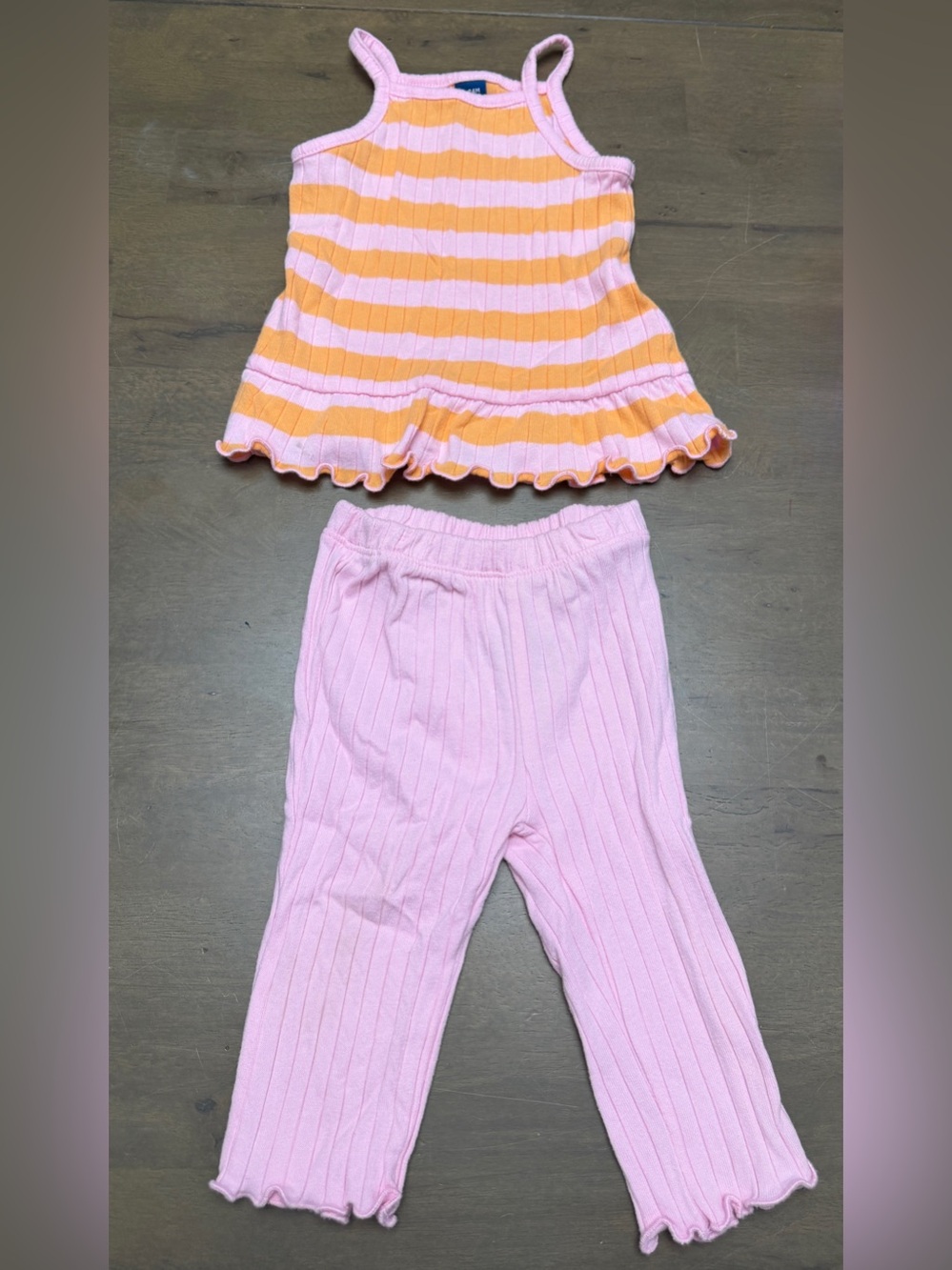 Old Navy Pink & Orange Striped Ribbed Tank with Pink Ribbed Pants